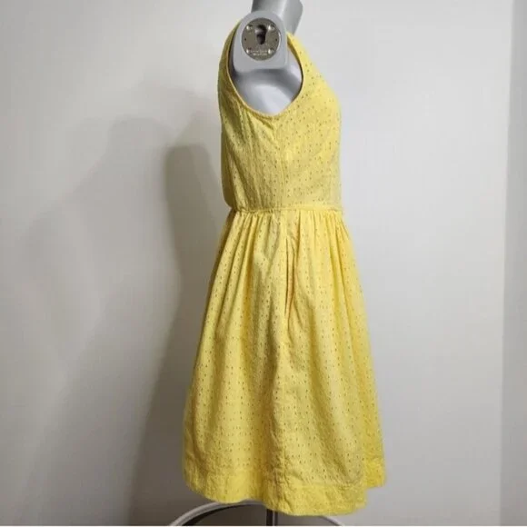 SOLD π J. Crew Yellow Eyelet Sleeveless Fit and Flair Shirtdress Size 4 - Picture 10 of 16